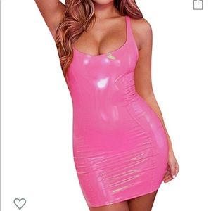 pink latex dress